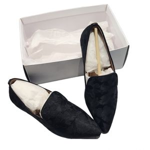 NEWCalvin Klein Womens Elin Crosshatch flower STN/Nap Fabric Pointed Toe Loafers